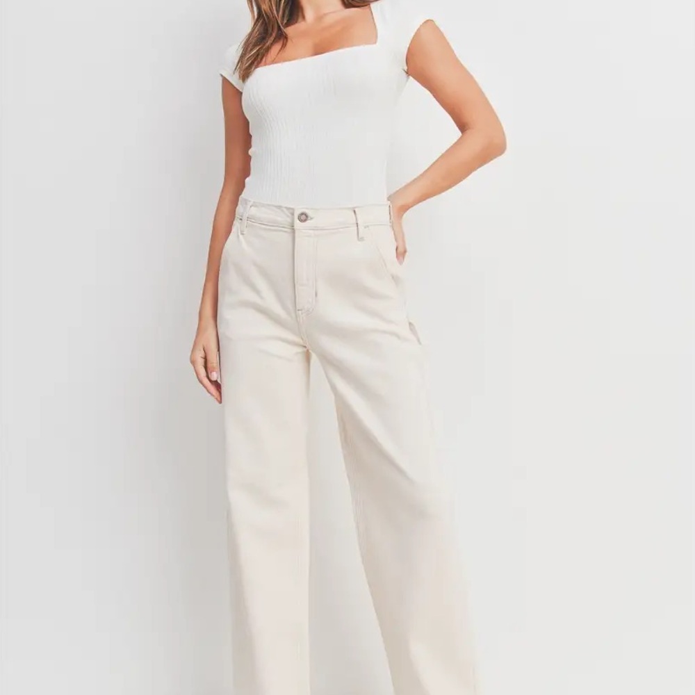 Wide Leg High-Rise Cream Pants